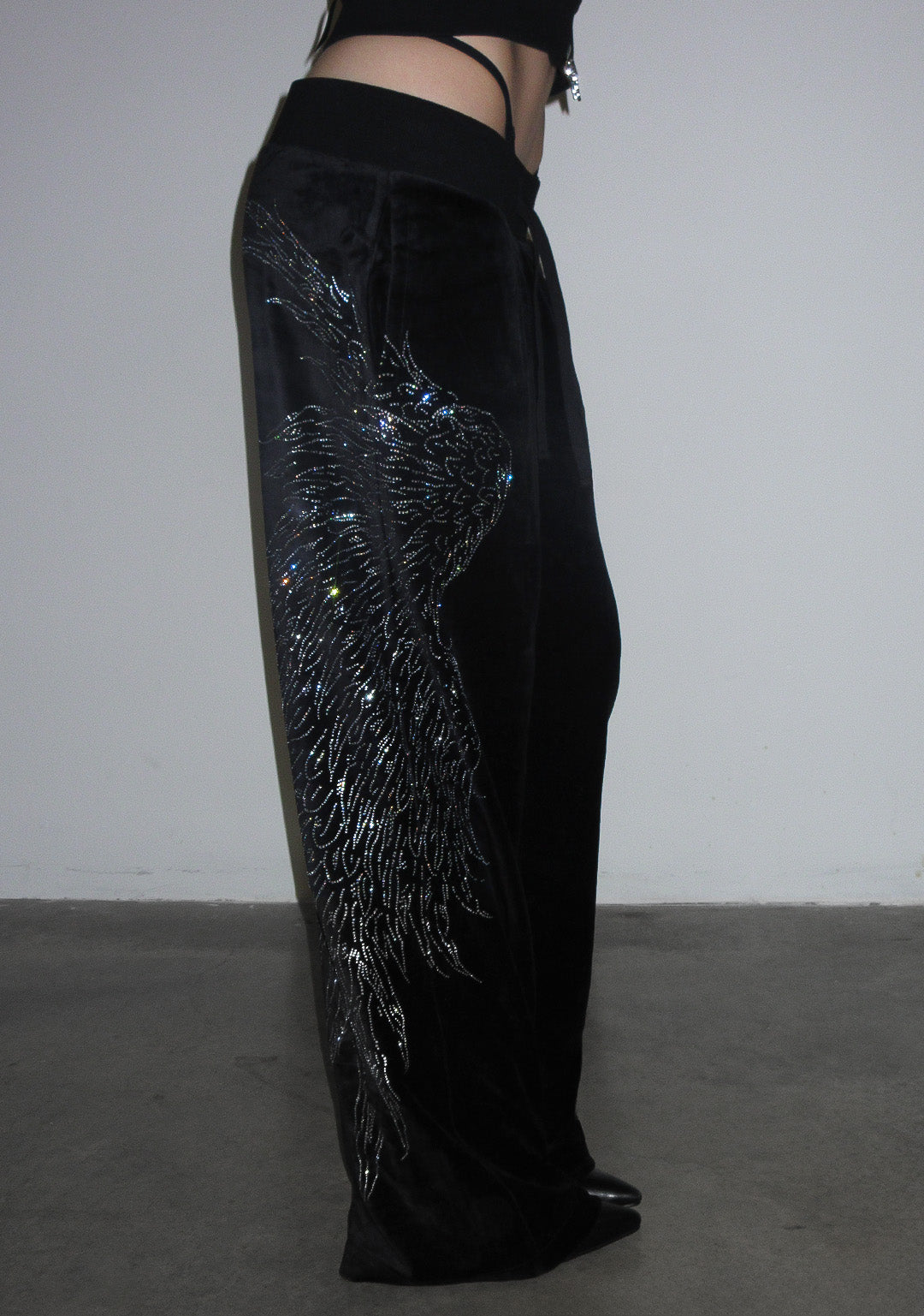 FALLEN RHINESTONE VELOUR-JOGGINGHOSE SCHWARZ
