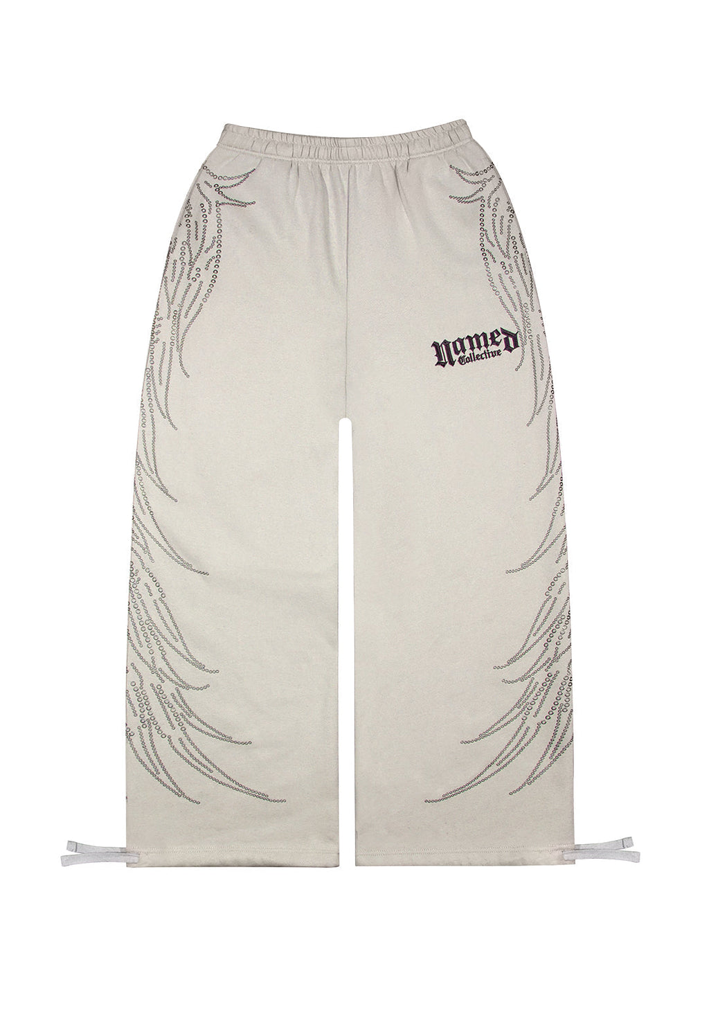FALLEN nitsmyckade oversized mjukisbyxor benvita