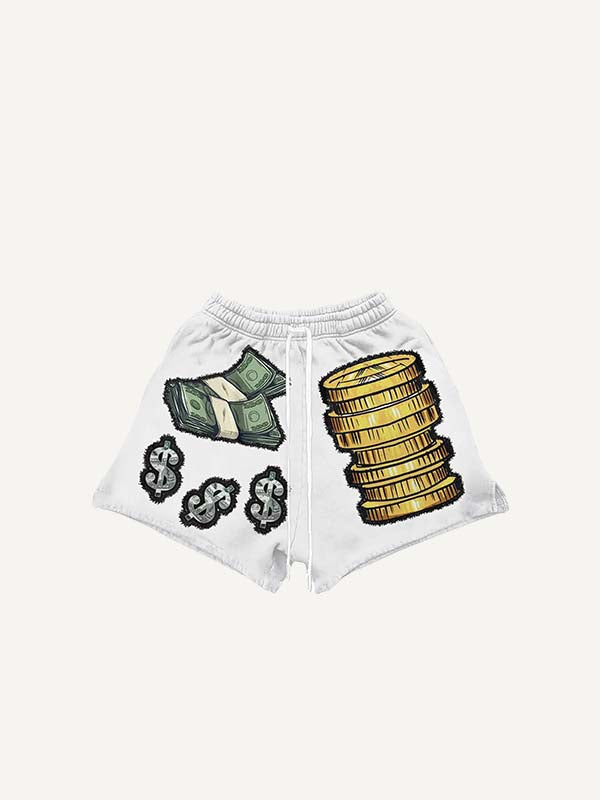 Shorts mit Kordelzug und aufgedrucktem Money-Faux-Motiv