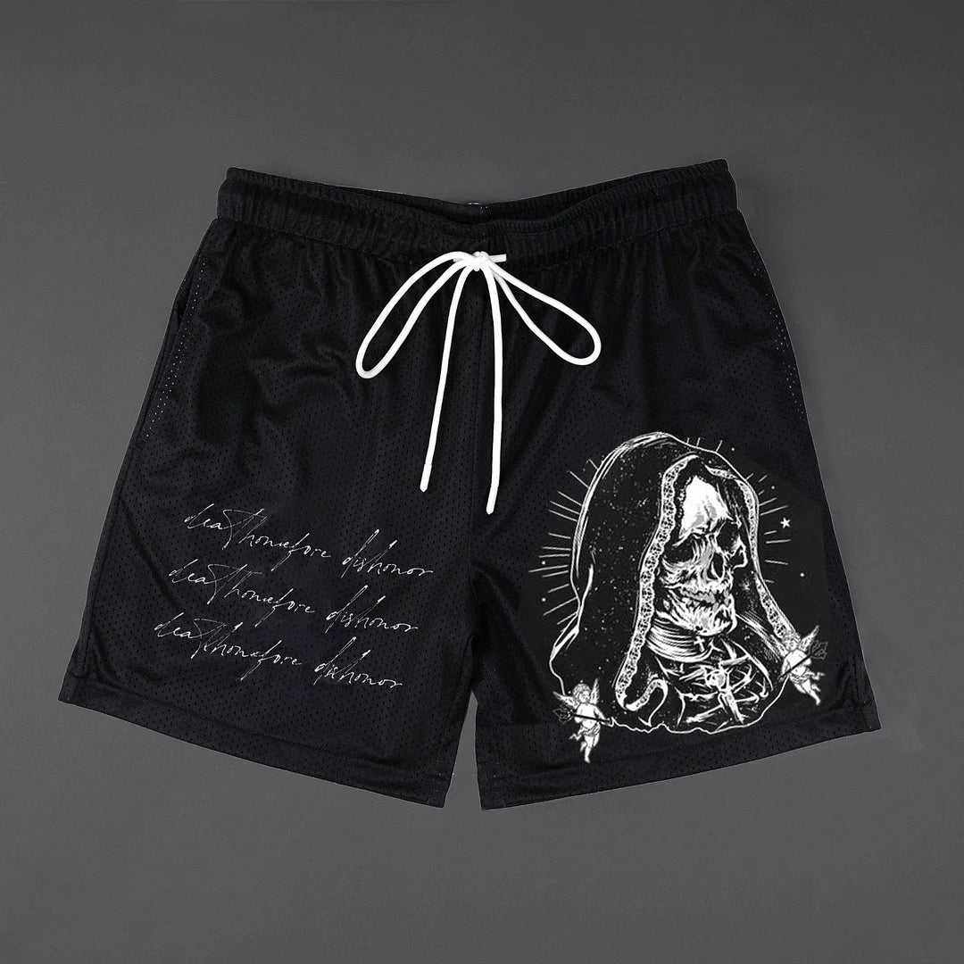 Casual streetwear-meshshort met schedelprint