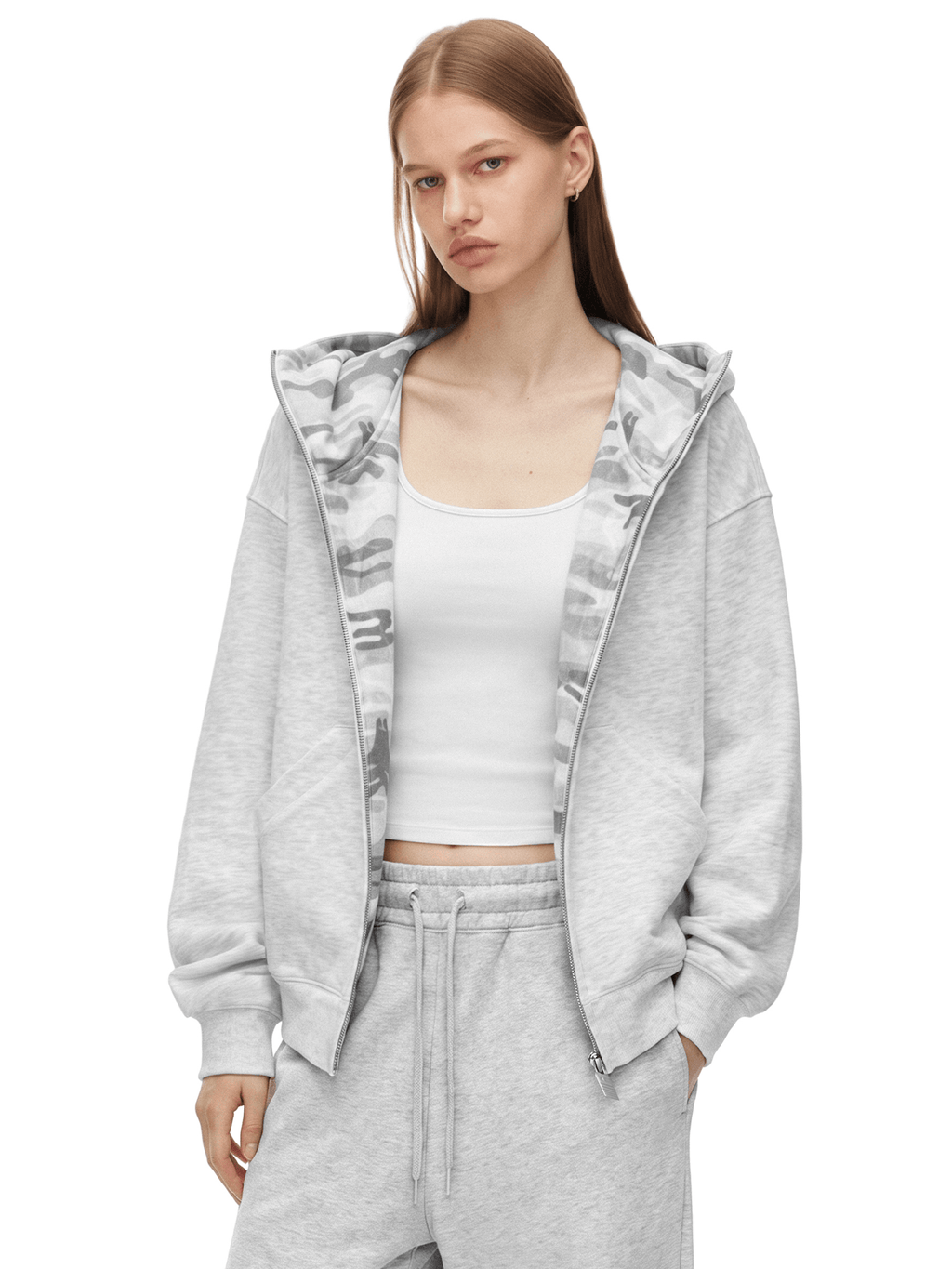 Bluza z kapturem i zamkiem z podszewką Camo