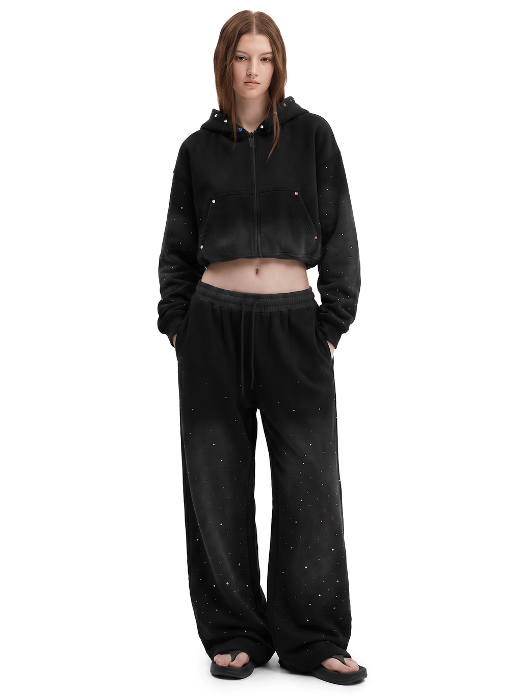 Crystal Stud Acid Hoodie&Sweatpants