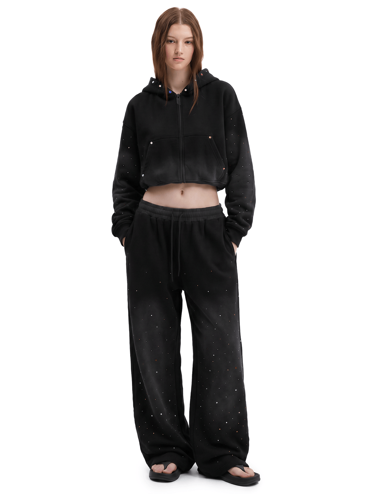 Crystal Stud Acid Hoodie&Sweatpants