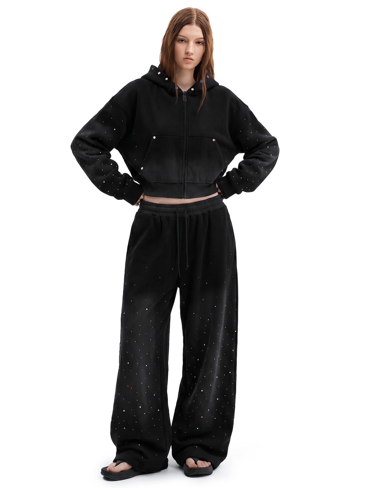Crystal Stud Acid Hoodie&Sweatpants