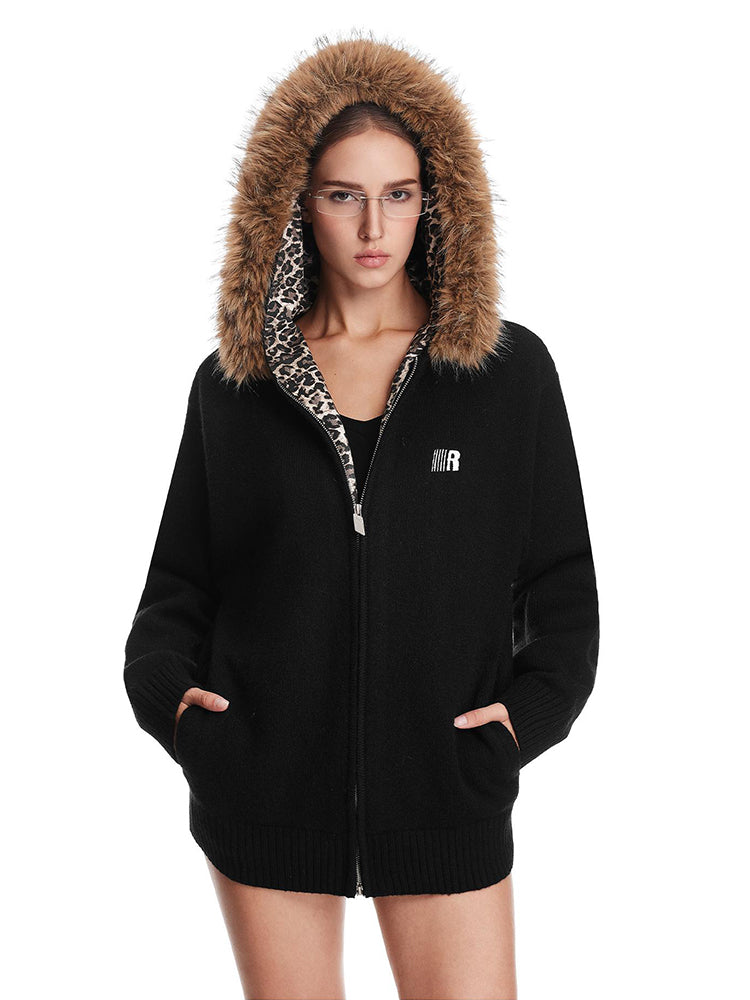Maglione in lussuosa pelliccia leopardata