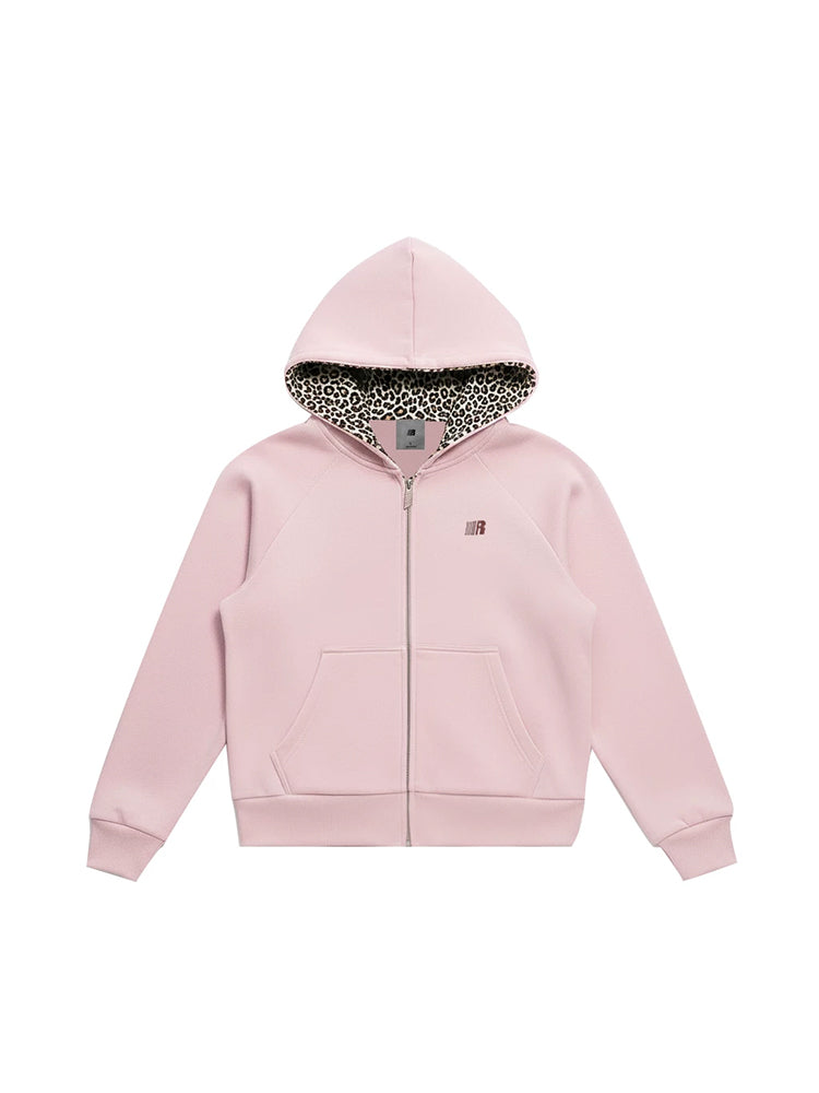 Korte fleecehoodie met luipaardprint