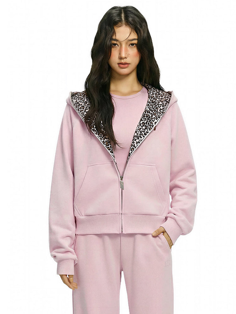 Leopard Fleece Cropped Hoodie