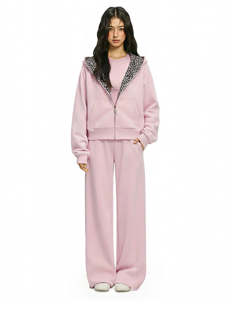 Korte fleecehoodie met luipaardprint
