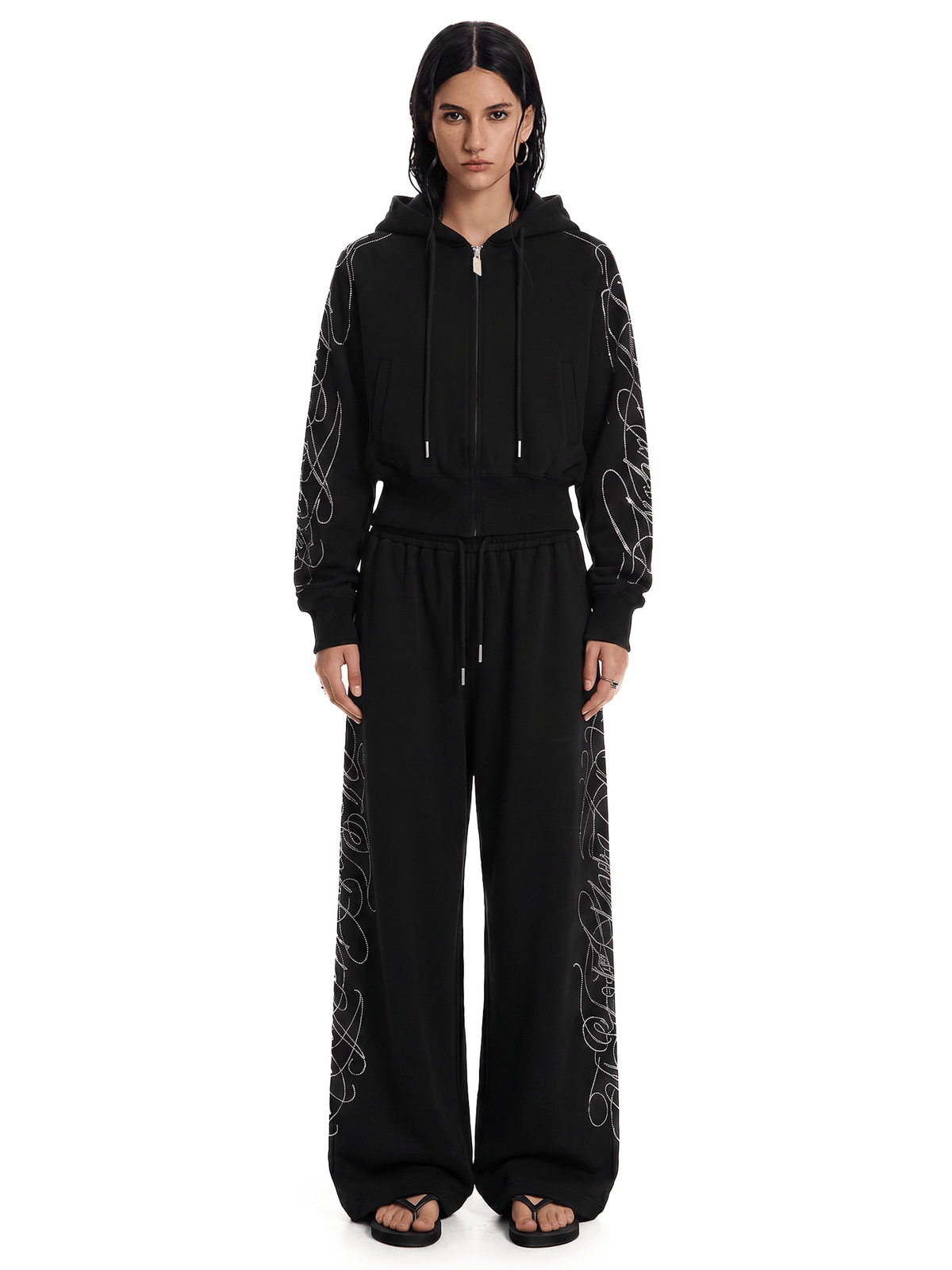 Hoodie met strass-steentjes en rits