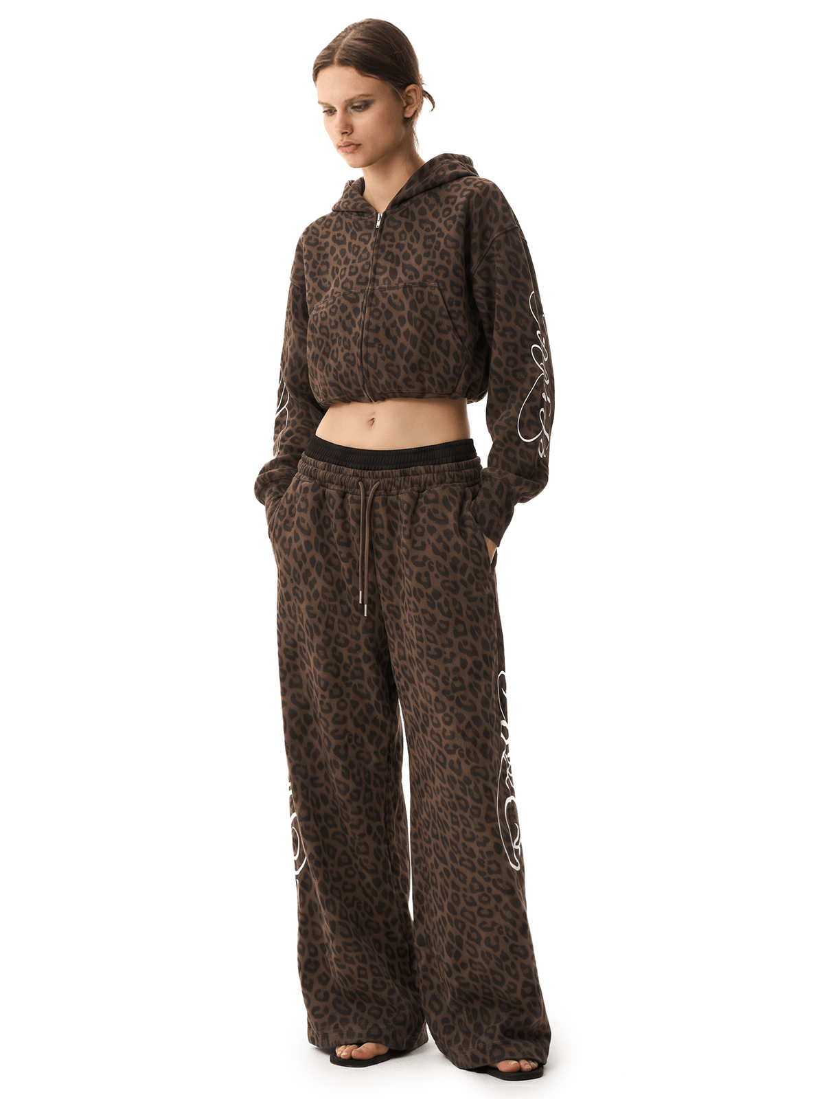 Felpe con cappuccio e zip con stampa leopardata graffiti