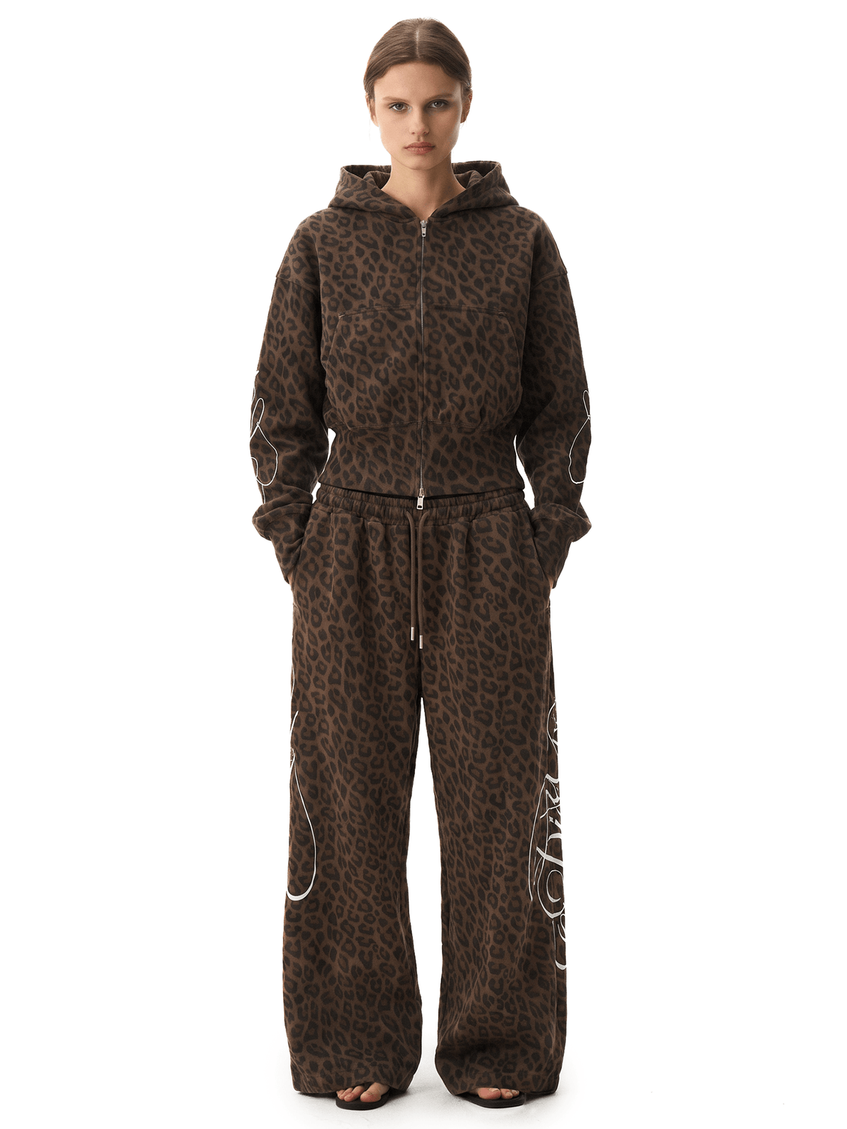 Felpe con cappuccio e zip con stampa leopardata graffiti