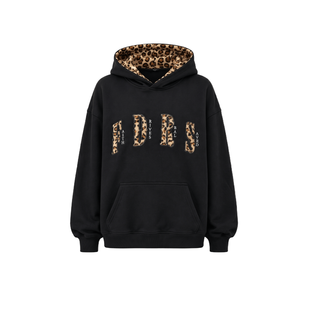 Sweat à capuche oversize doublé d'imprimé léopard