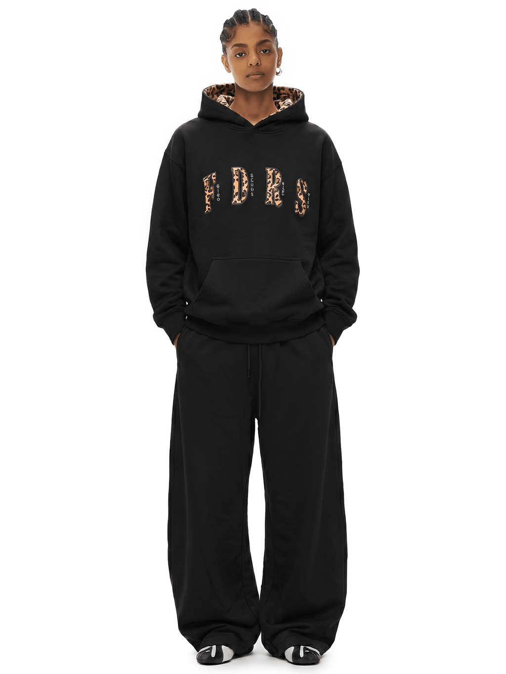 Sweat à capuche oversize doublé d'imprimé léopard