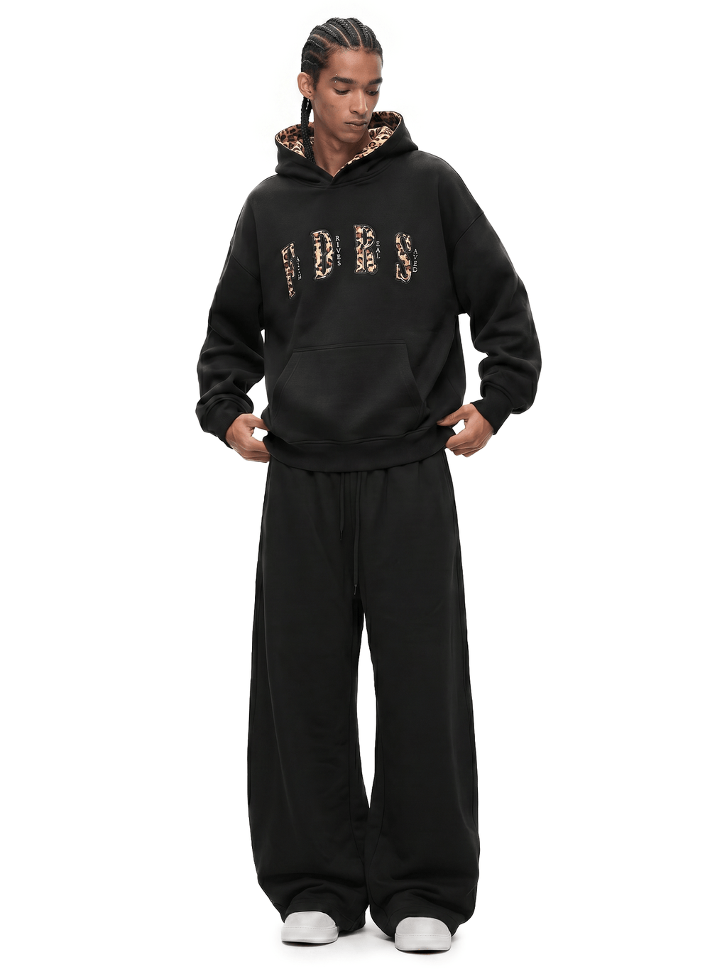Sweat à capuche oversize doublé d'imprimé léopard