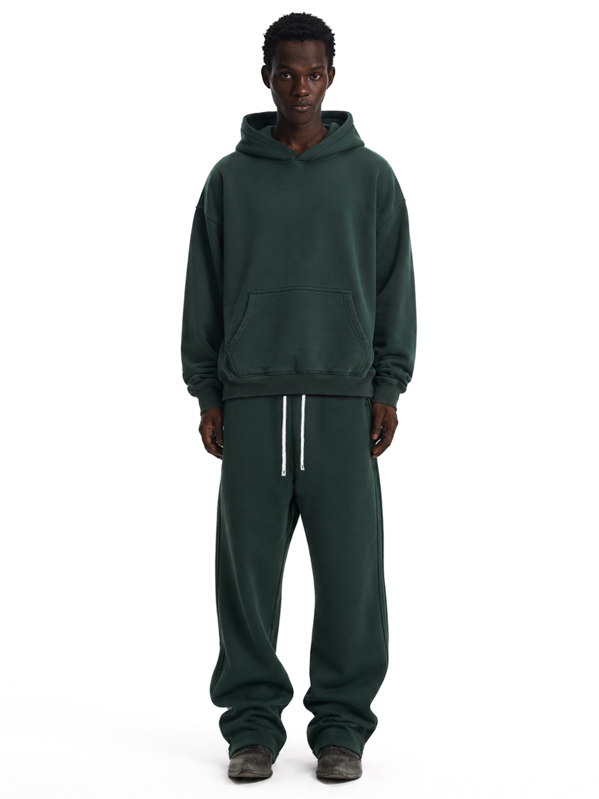 Boxy hoodie van gewassen fleece