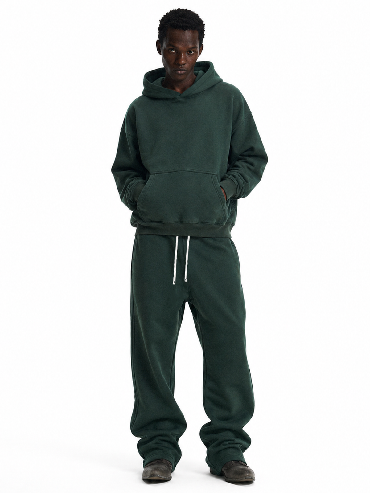 Boxy hoodie van gewassen fleece