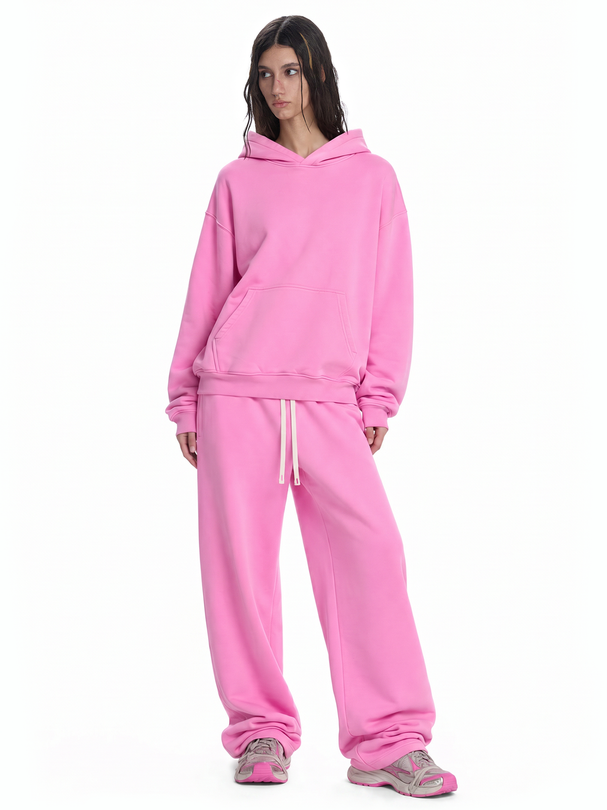 Boxy hoodie van gewassen fleece