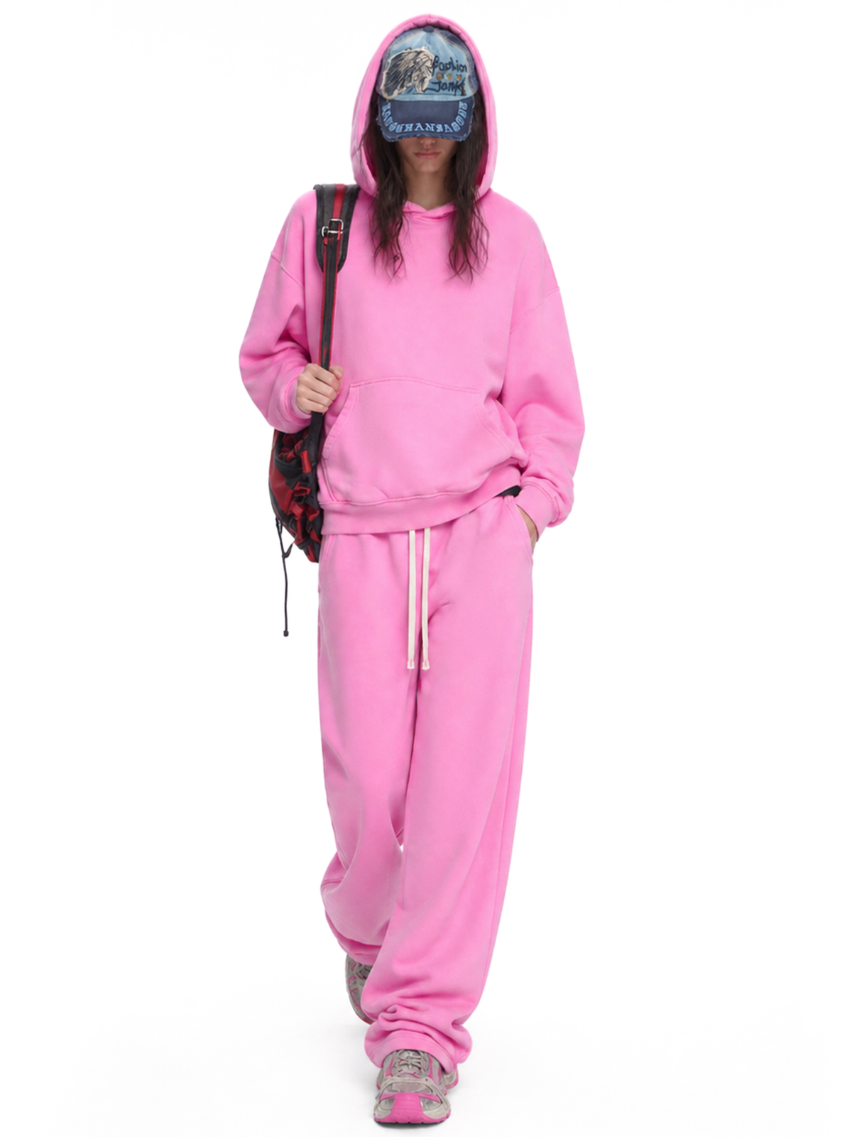 Boxy hoodie van gewassen fleece