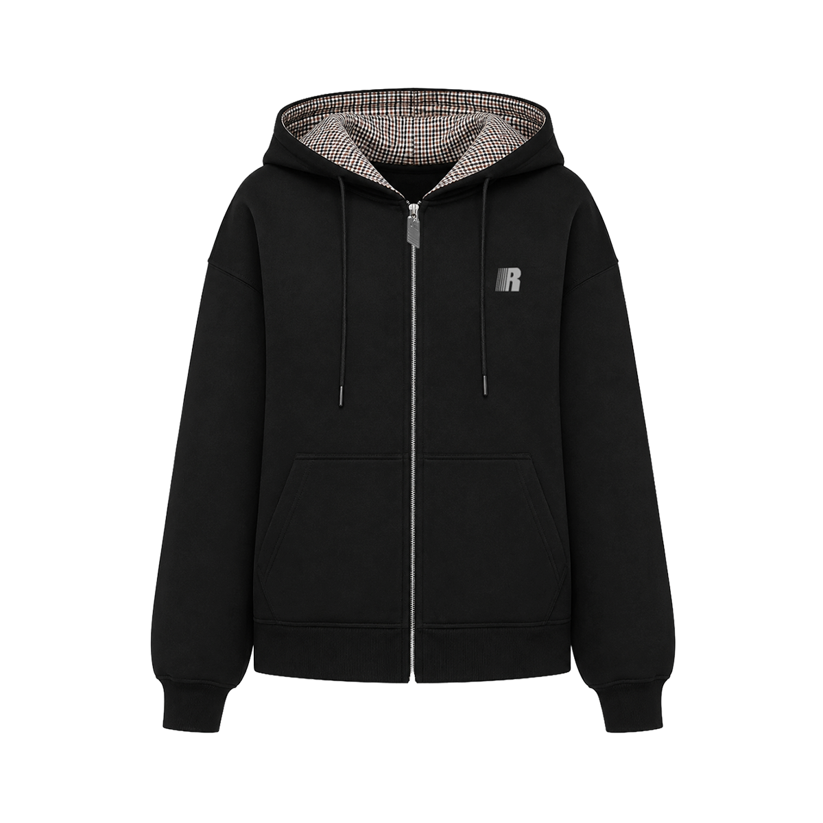 Sweat à capuche zippé en patchwork à carreaux