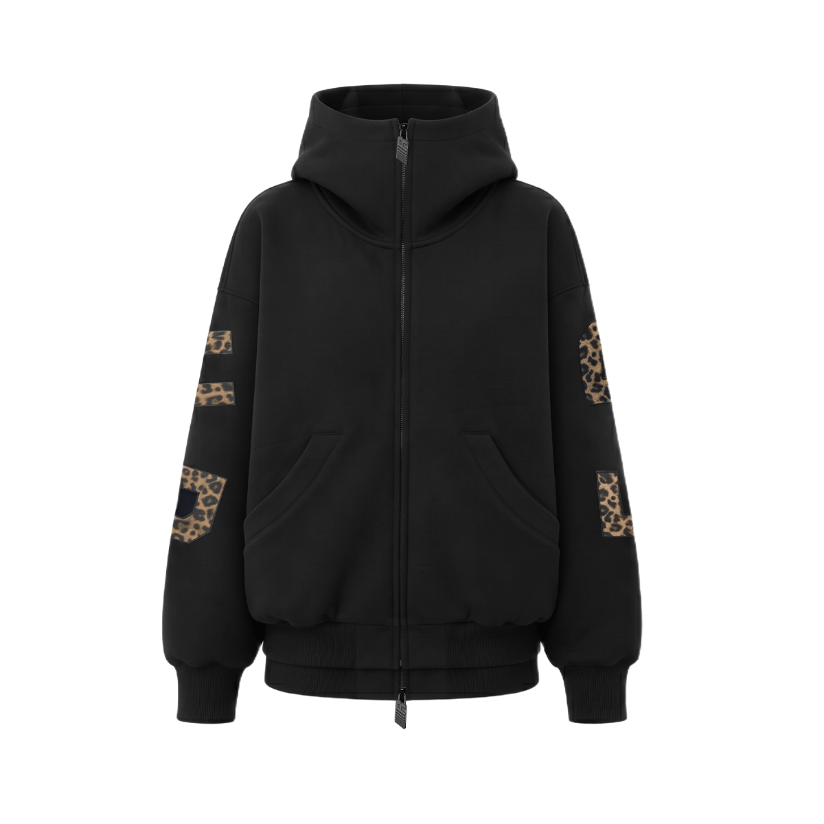 Sweat à capuche zippé style universitaire léopard