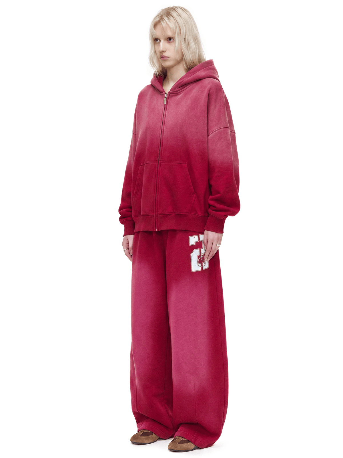 Hoodie met rits en verwassen vervaging