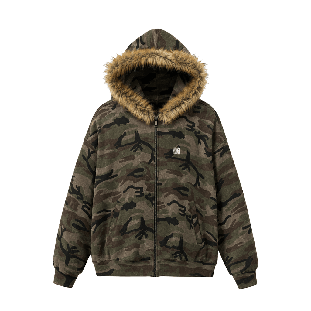 Polarowa bluza z kapturem i zamkiem Camo