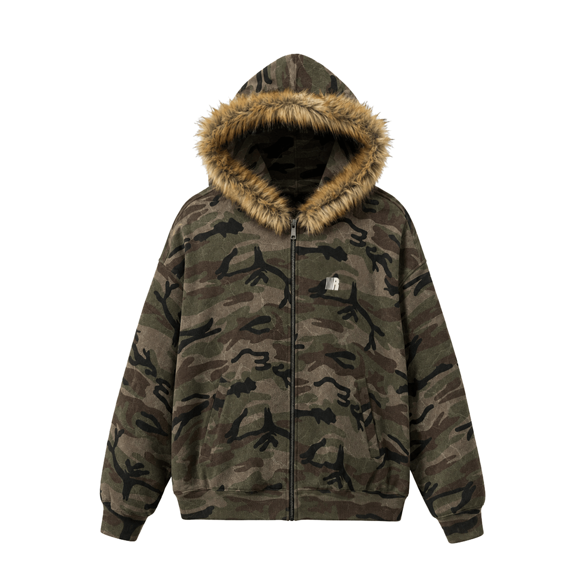 Camo-Fleece-Kapuzenjacke mit Reißverschluss
