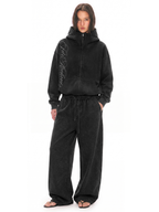 Sweat à capuche zippé à broderie délavée