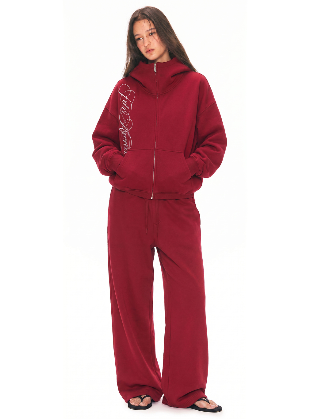 Hoodie met gewassen borduursel en rits