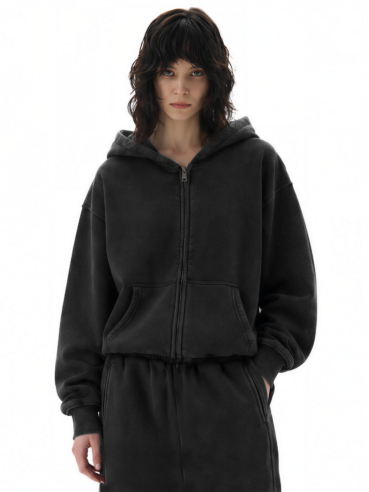 Waschbarer Boxy-Kapuzenpullover mit Reißverschluss
