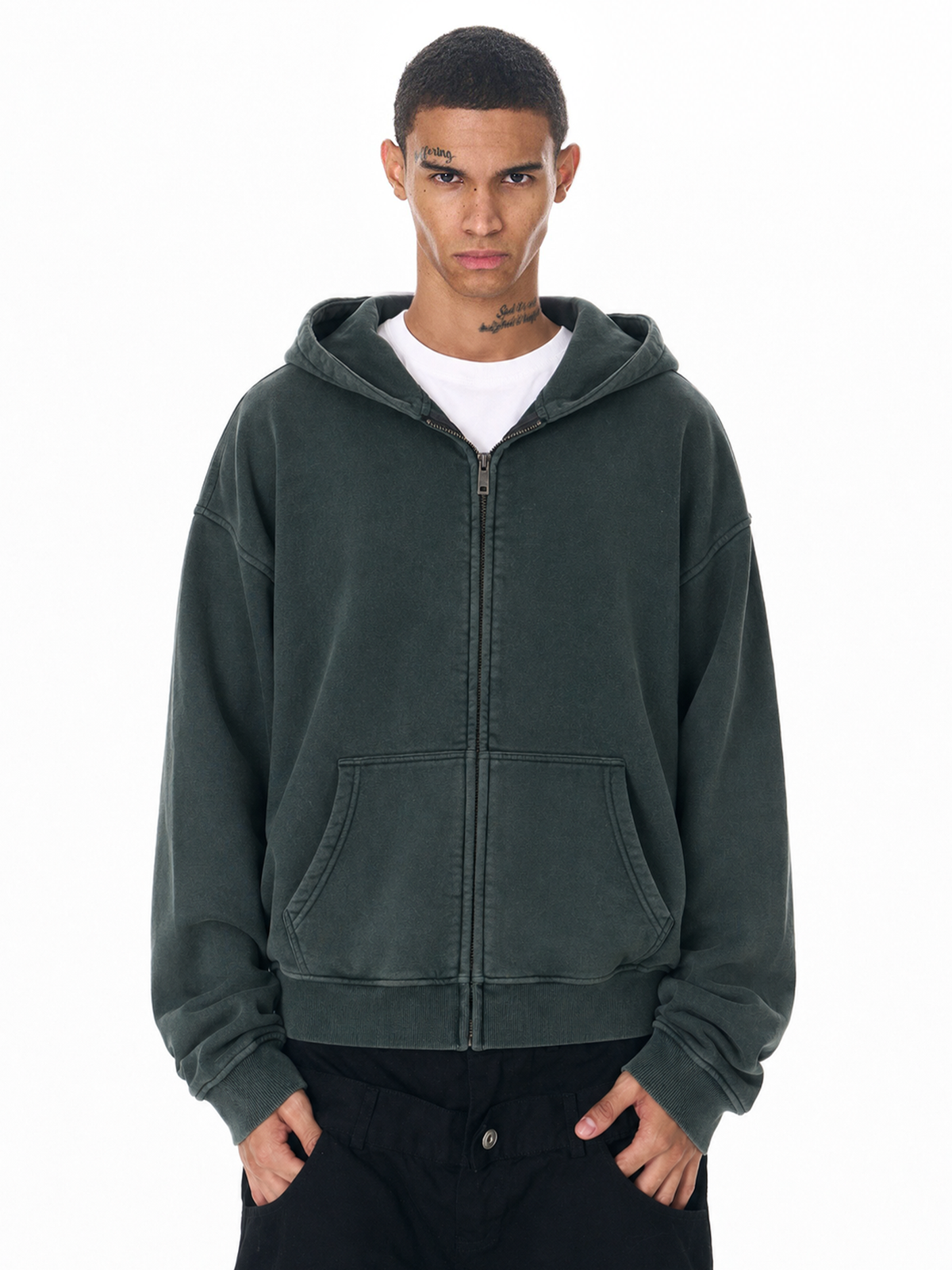 Waschbarer Boxy-Kapuzenpullover mit Reißverschluss