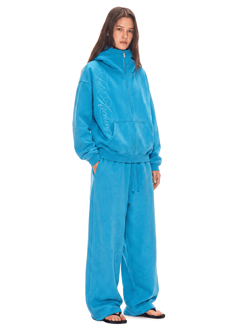 Hoodie met gewassen borduursel en rits
