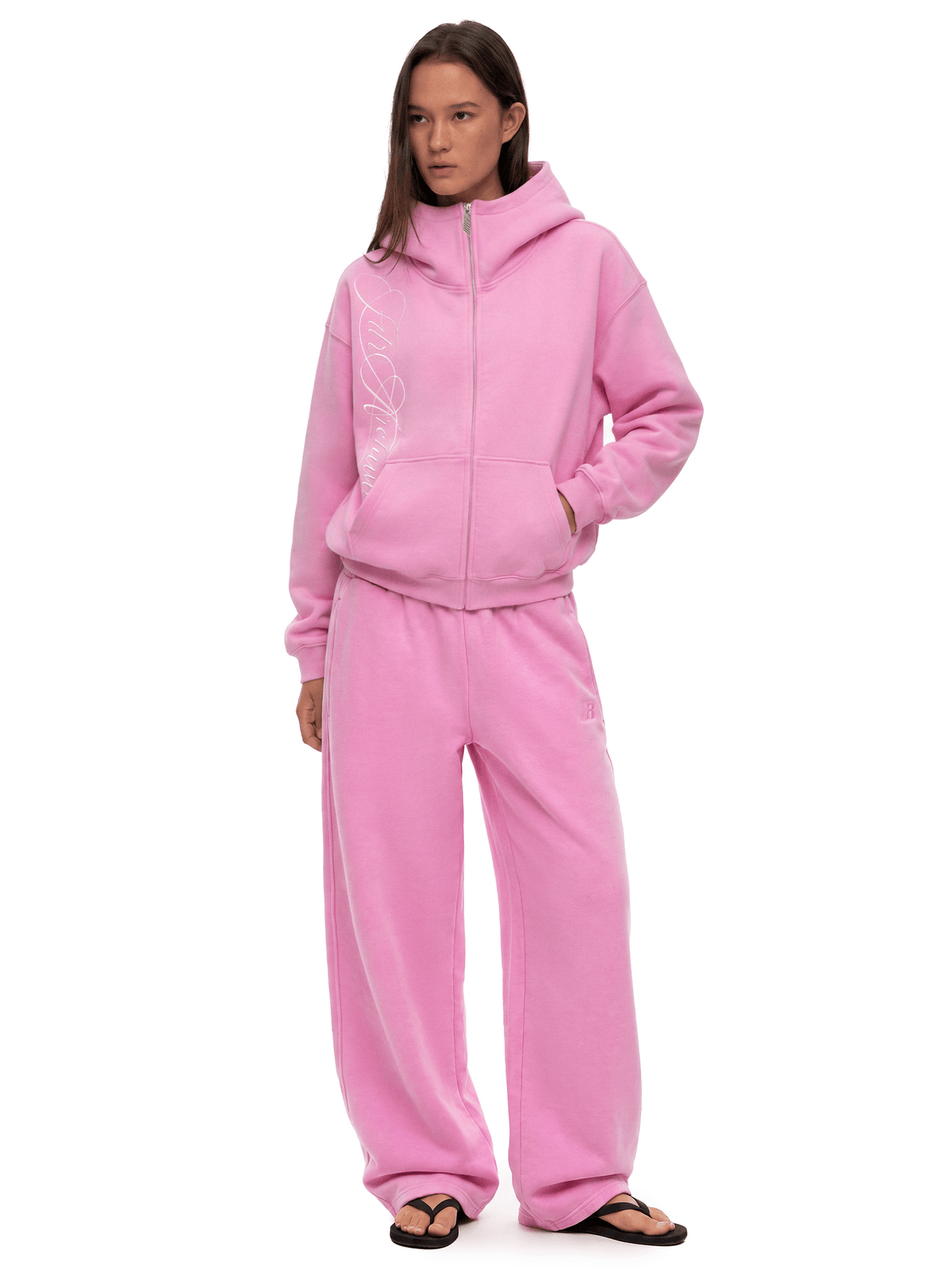 Hoodie met gewassen borduursel en rits