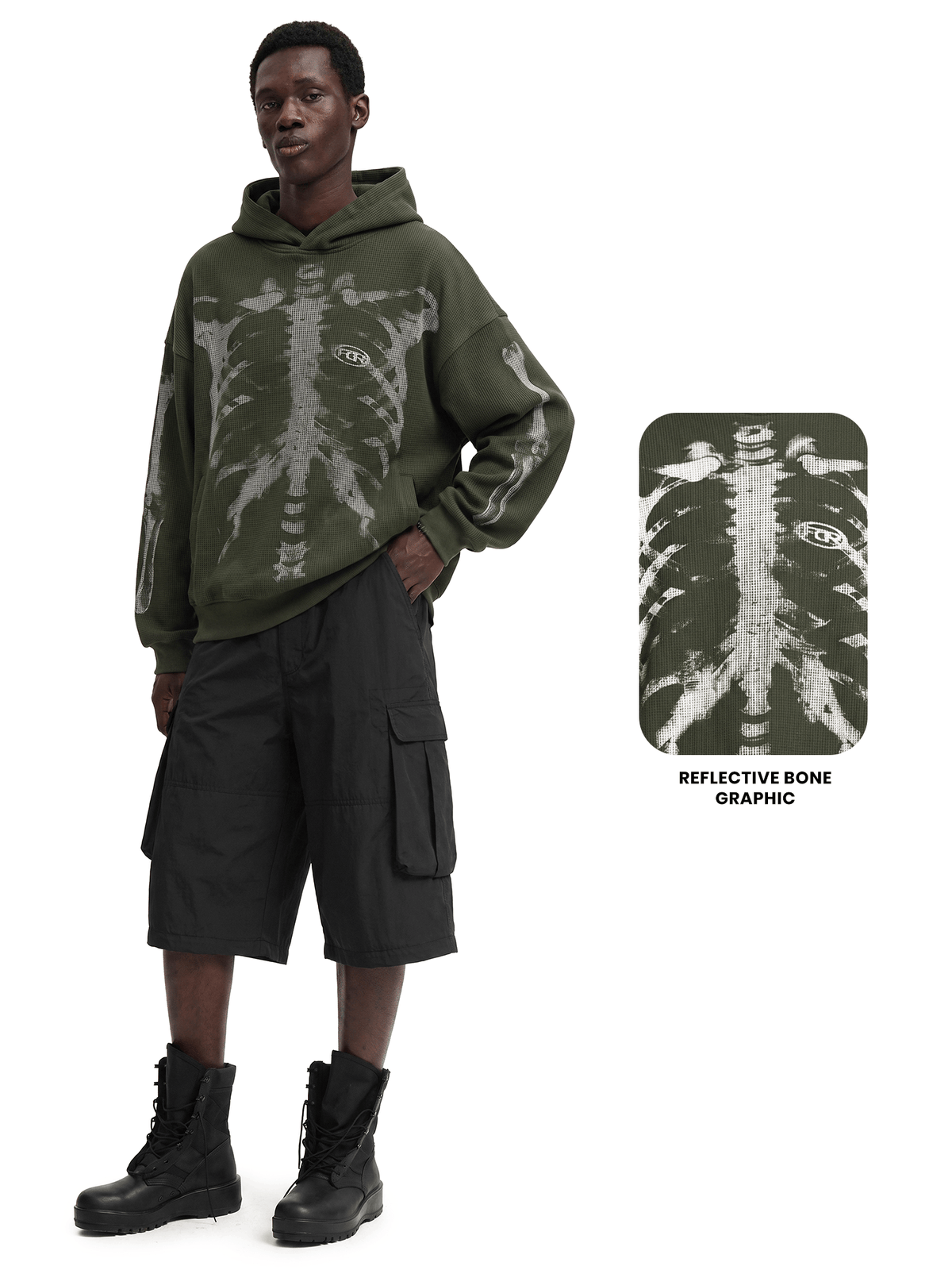 Wafelhoodie met X-Ray-skeletprint