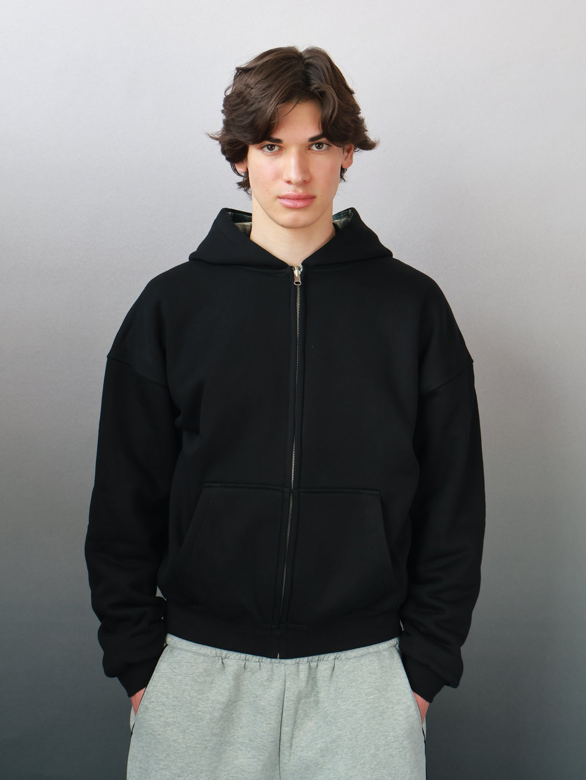 Reversible Plaid Zip-Hoodie V2（Black/Green）