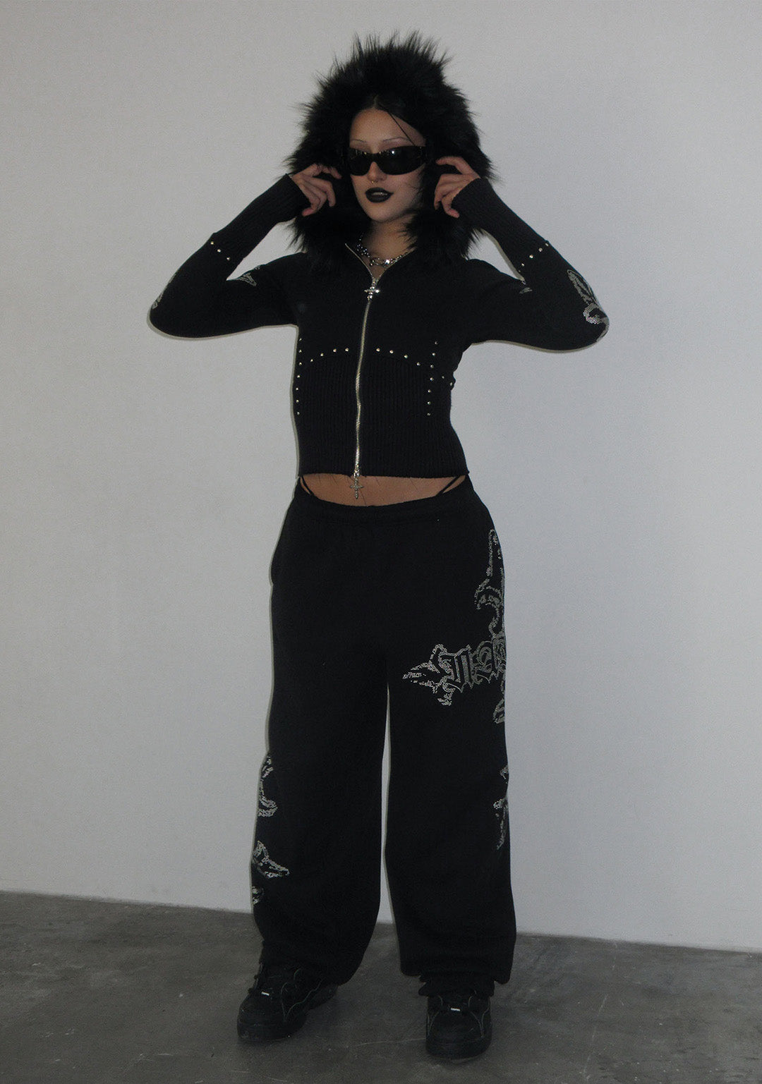 FERAL FAUX FUR FITTED ZIP HOODIE BLACK (DETACHABLE FUR)