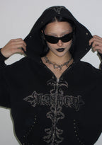 FERAL KUNSTFELL-HOODIE MIT NIETEN UND REISSVERSCHLUSS SCHWARZ (ABNEHMBARES FELL)