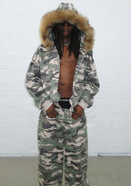 FERAL FAUX FUR STUDDED ZIP HOODIE CAMO (DETACHABLE FUR)