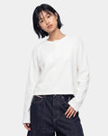 Waffel-Henley-Langarmshirt in Weiß
