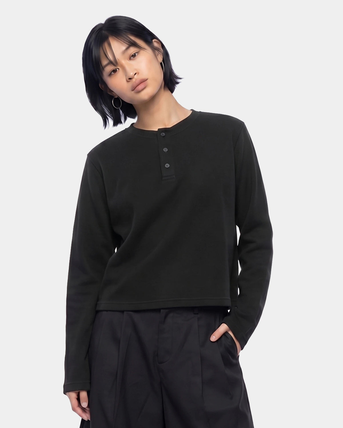Waffle Black Henley Longsleeve