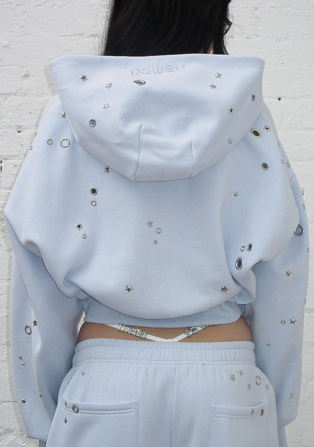SWEAT À CAPUCHE ZIPPÉ COURT À ŒILLETS GLITCH BLEU BÉBÉ