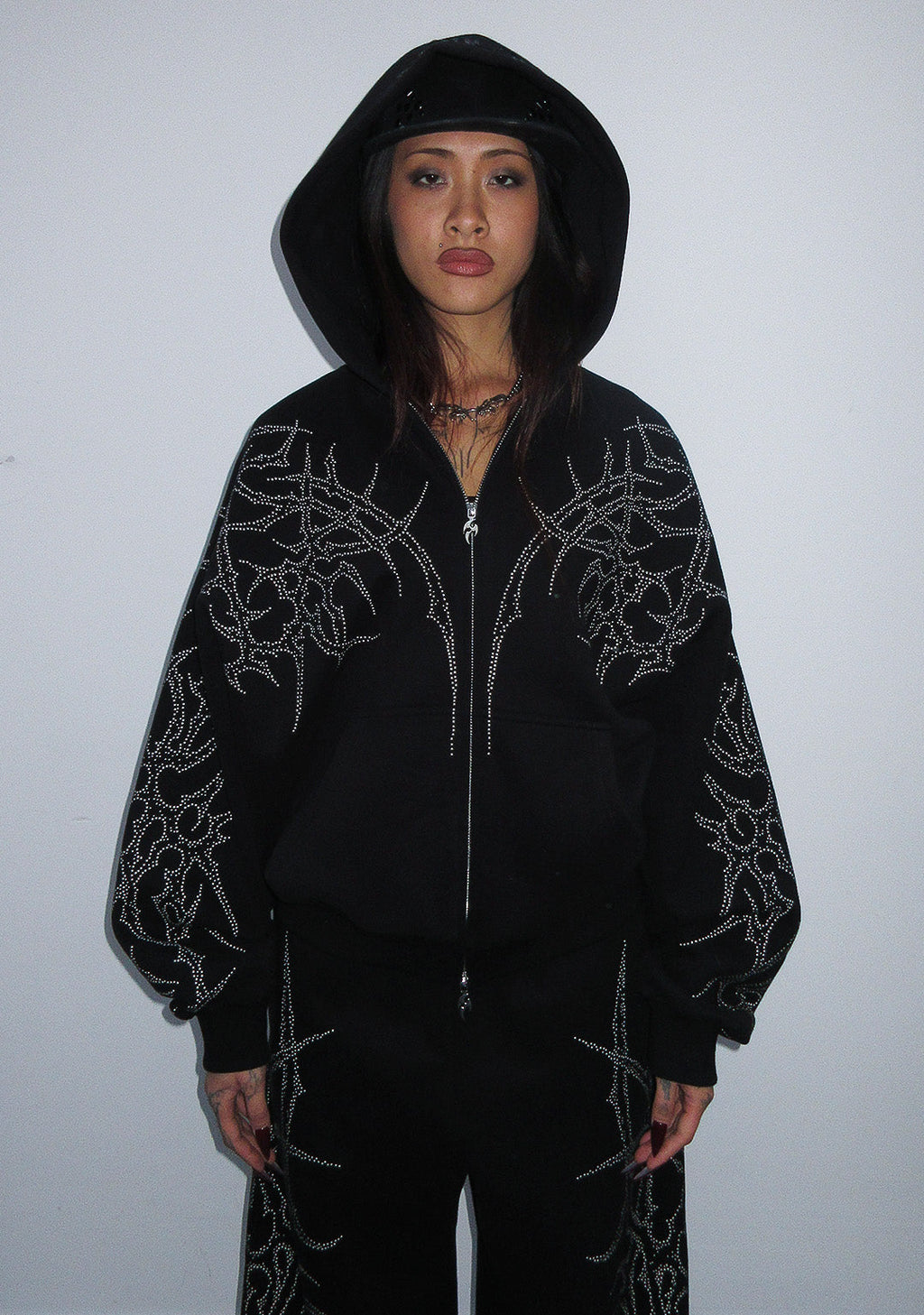 HAUNT STUDDED ZIP HOODIE BLACK
