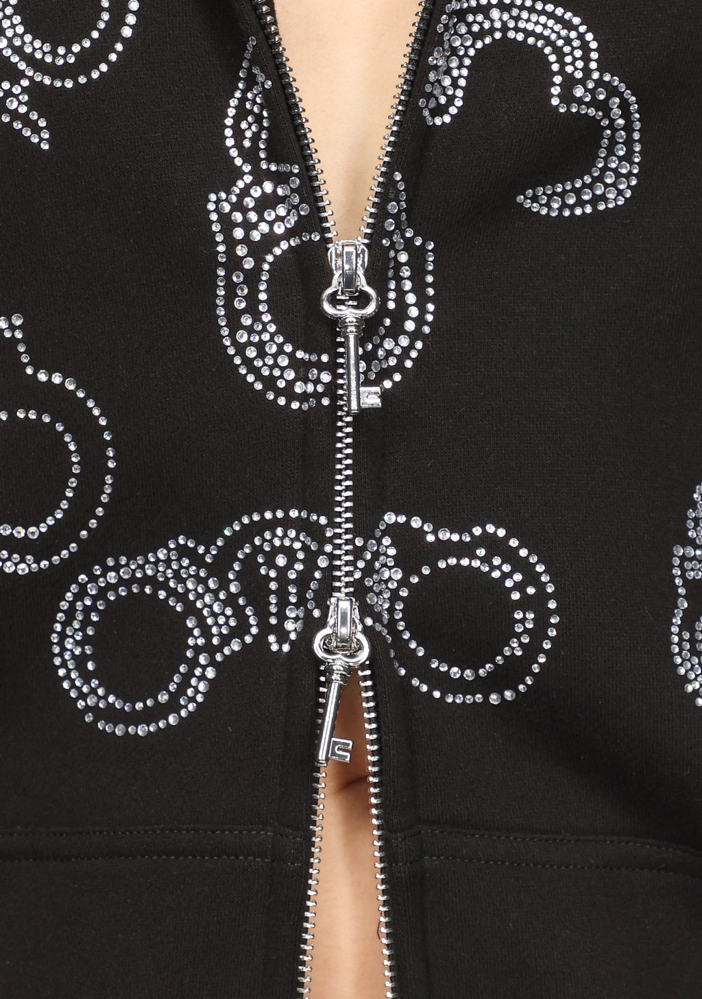 SWEAT À CAPUCHE ZIPPÉ HEIST EN FAUSSE FOURRURE AVEC POIGNETS STRASS NOIR (FOURRURE AMOVIBLE)