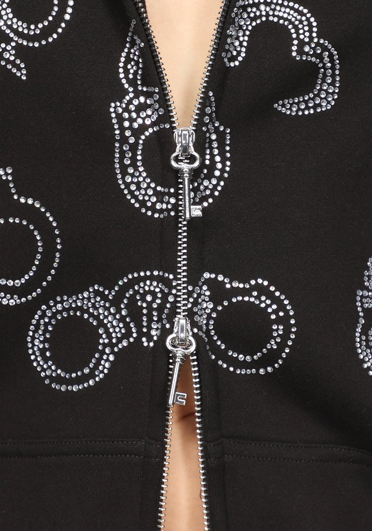 SWEAT À CAPUCHE ZIPPÉ HEIST EN FAUSSE FOURRURE AVEC POIGNETS STRASS NOIR (FOURRURE AMOVIBLE)