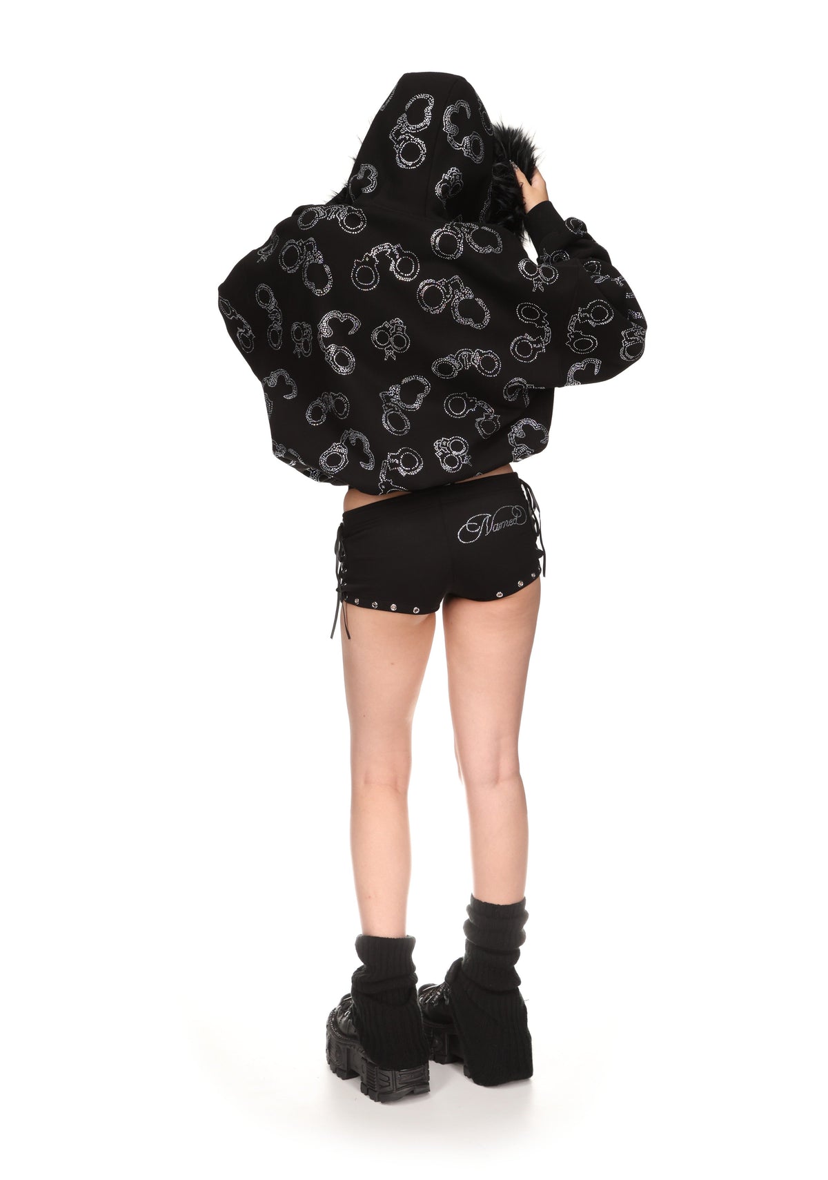 HEIST micro hotpants met strassteentjes op de manchetten - zwart