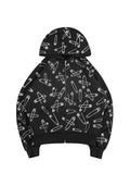FELPA CON CAPPUCCIO HEIST CON STRASS E SPILLA DA BALIA, CON ZIP, NERA