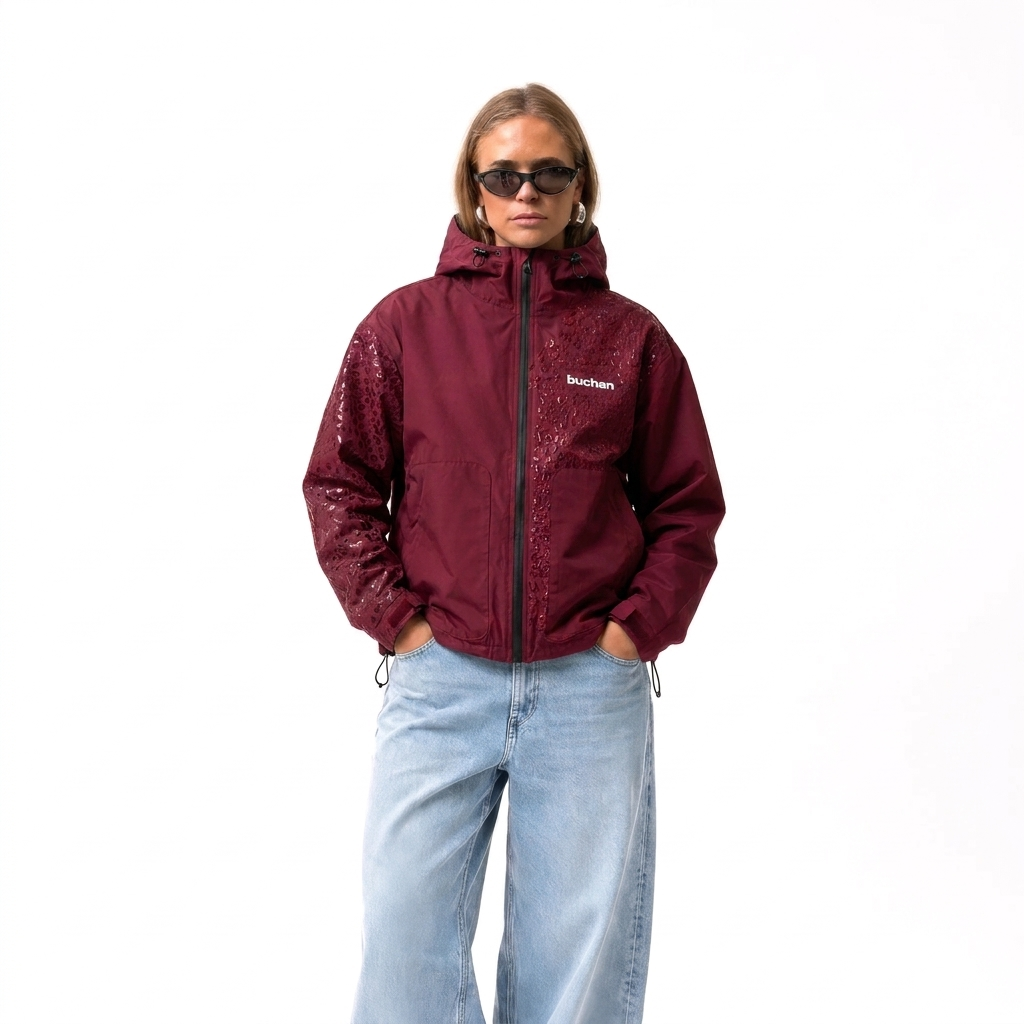 Water Reactive Cheetah Rain Jacket - Burgundy