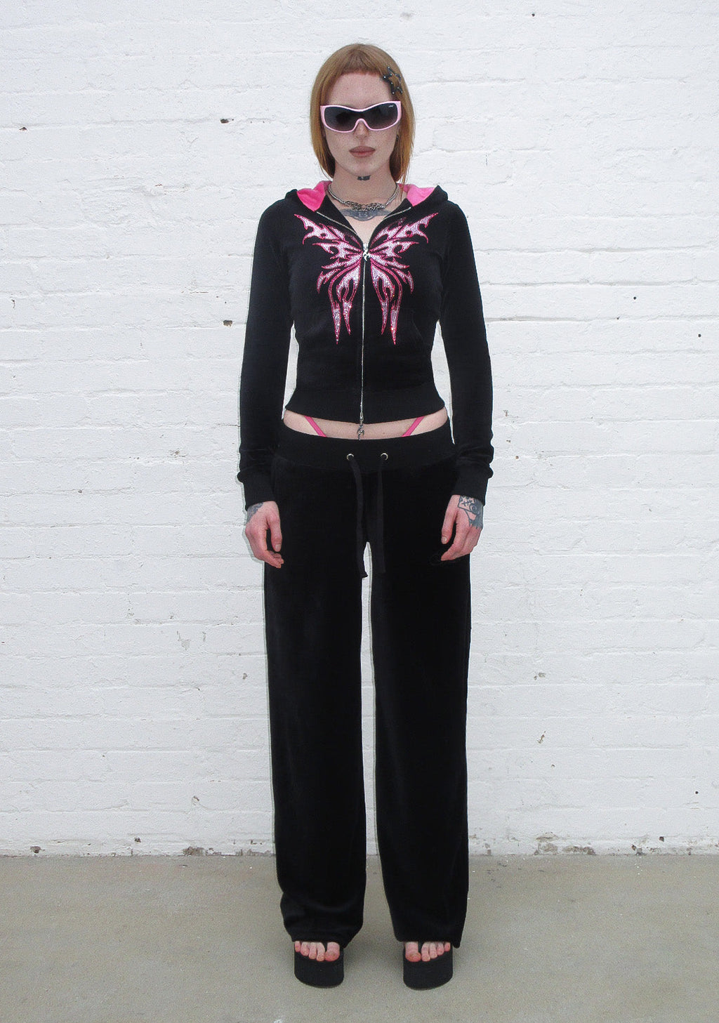PANTALON DE JOGGING EN VELOURS STRASS IDOL NOIR