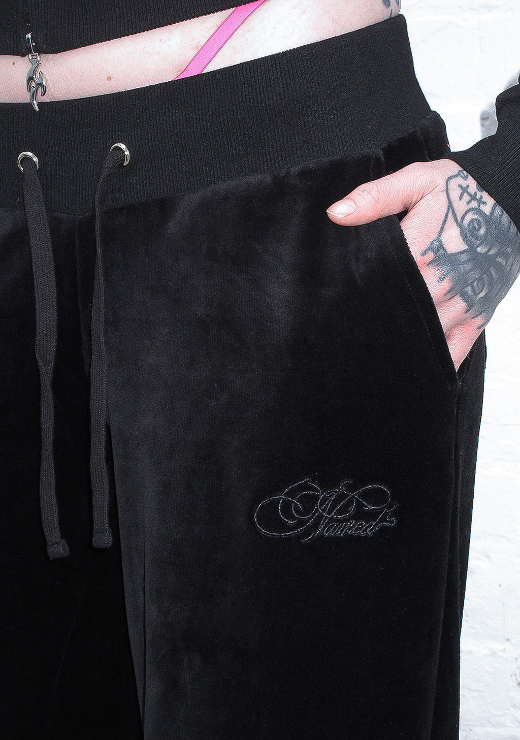 PANTALON DE JOGGING EN VELOURS STRASS IDOL NOIR