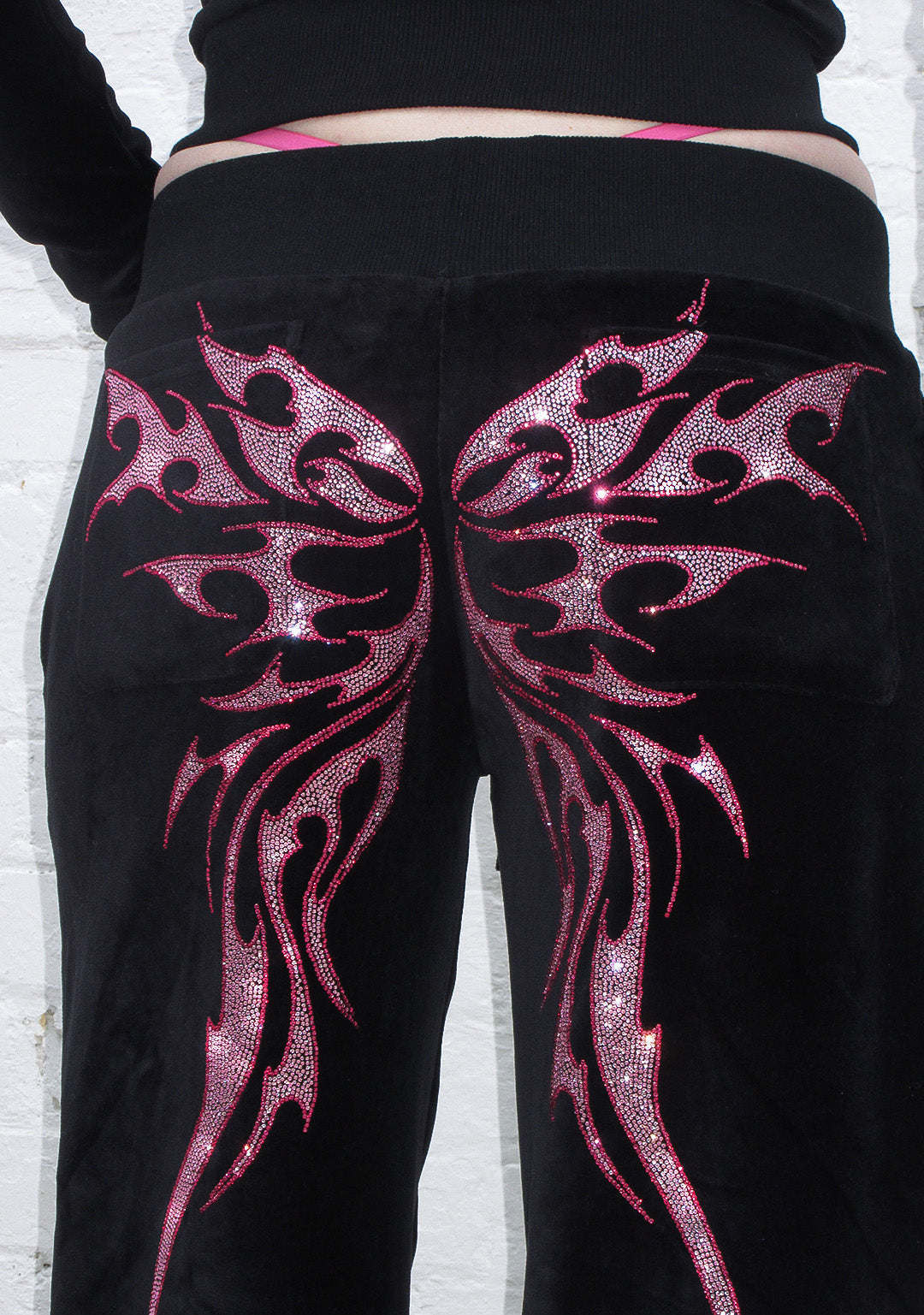 PANTALON DE JOGGING EN VELOURS STRASS IDOL NOIR